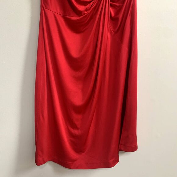 Laila Azhar Silk One Shoulder Dress Ruched Waist Short Red Medium Y2K Holiday - Picture 3 of 11